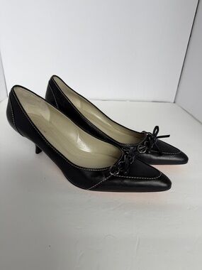 Ann Taylor Victoria Black Leather Pointed Toe Kitten Heel Pumps NEW - Sz 9.5